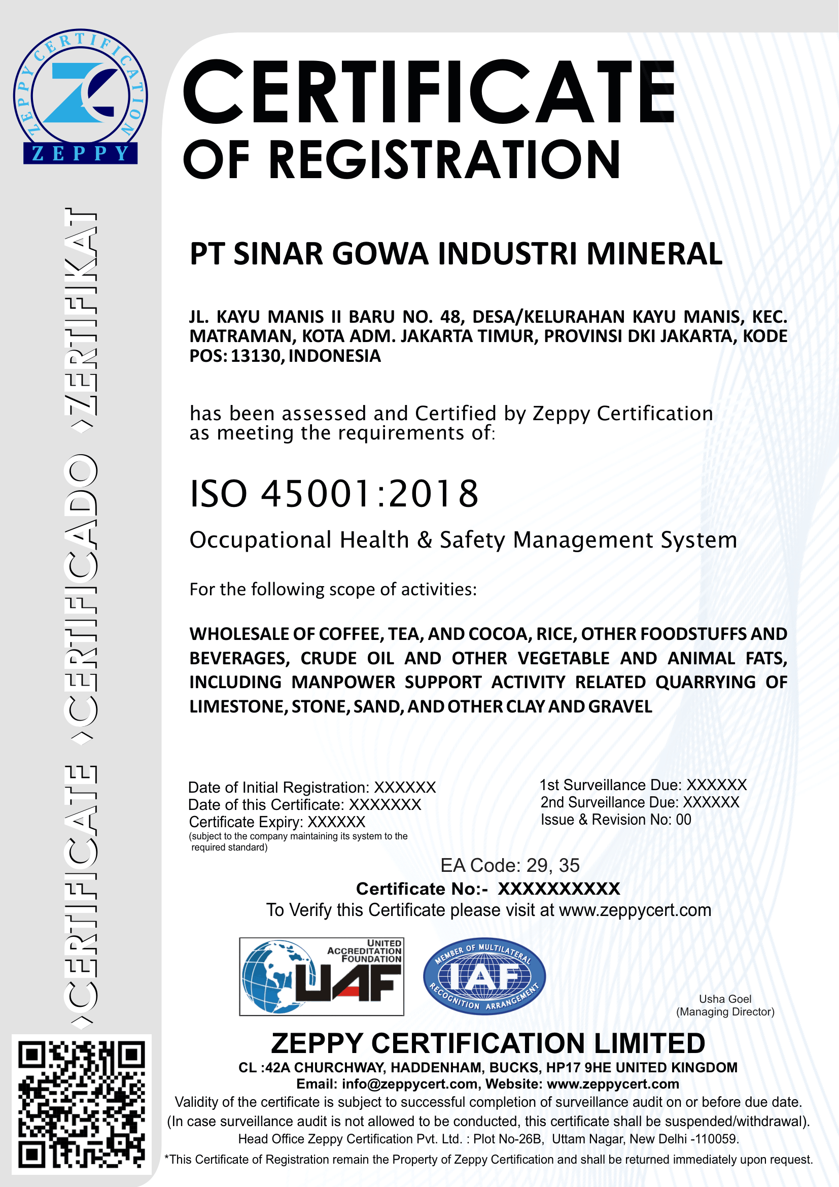 ISO 45001 Sinar Gowa Industri Mineral