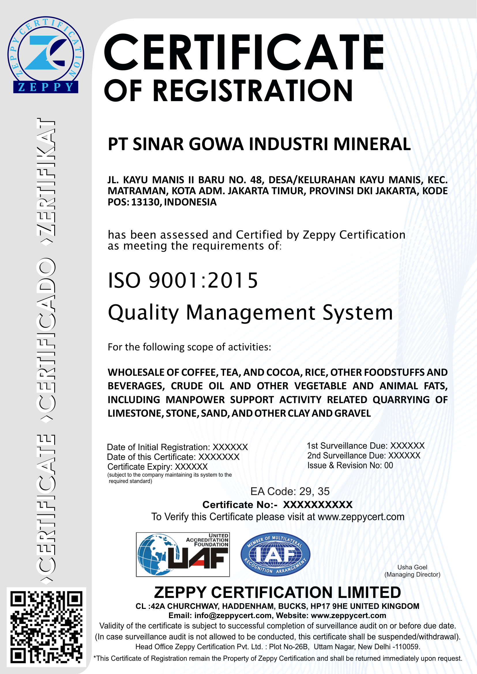 ISO 9001 Sinar Gowa Industri Mineral